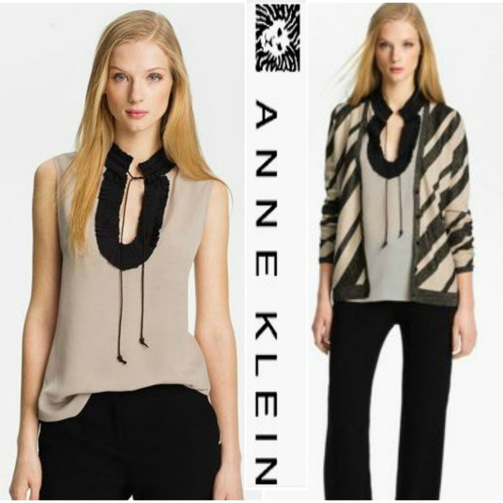 New ANNE KLEIN Ruffle Neck Sleeveless Blouse